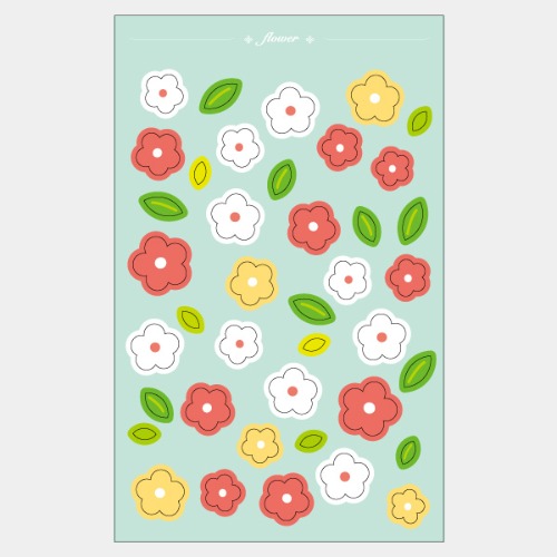 퐁퐁꽃 씰 스티커 꽃, 꽃잎, 나뭇잎 스티커 1종