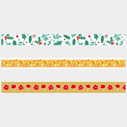 겨울열매와 꽃 홀로그램 마스킹테이프 꽃 패턴 마테 3종